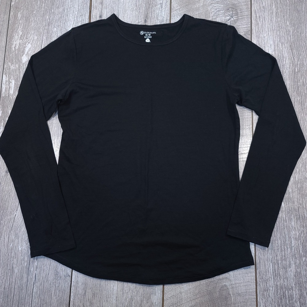 Cloudveil Long Sleeve Top Womens Size Medium Black Wool Rich Blend Baselayer Top